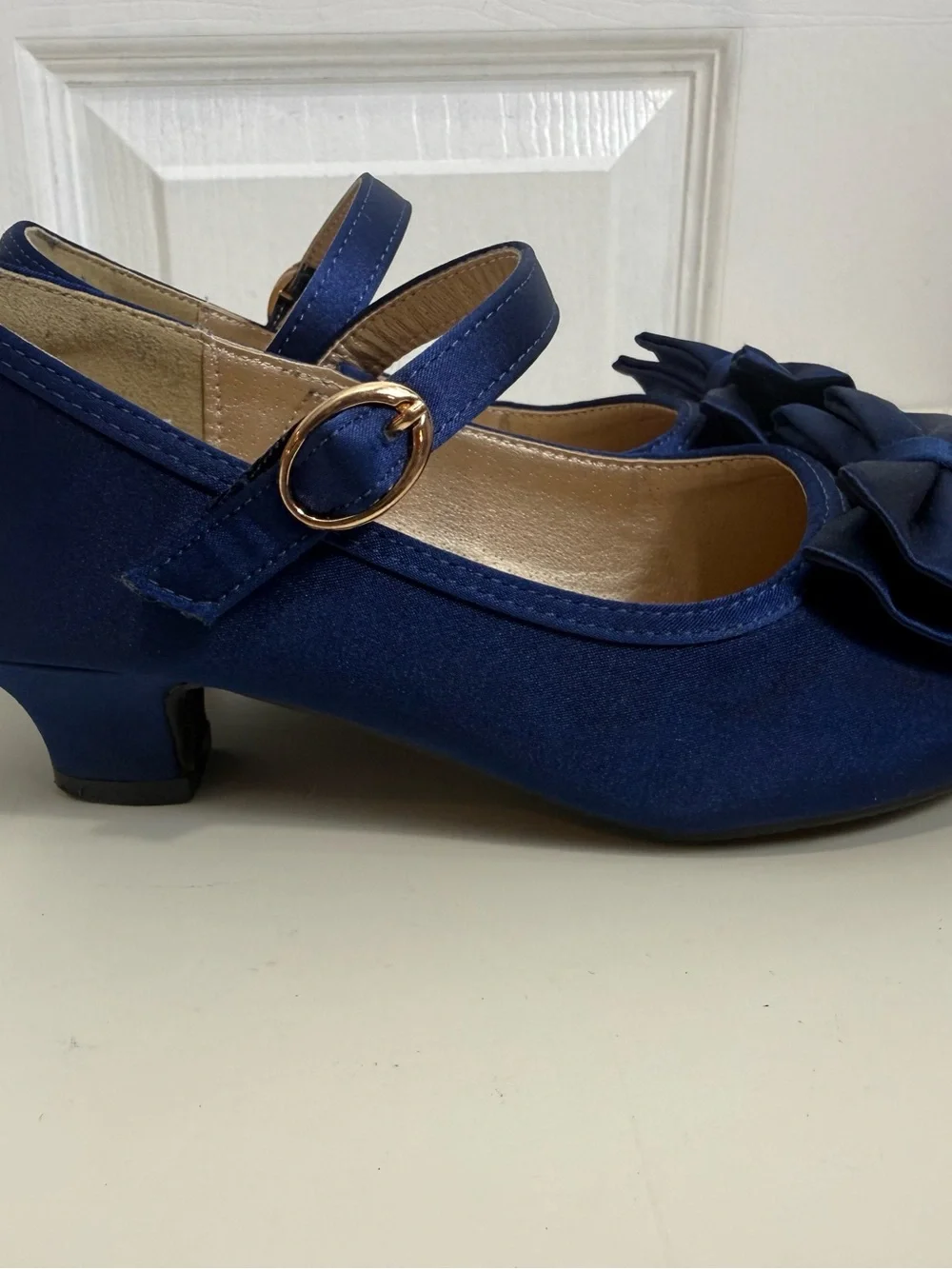 Panda Ninja Girls Navy Blue Satin Bow Mary Jane Dress Shoes Low Heel Size 2